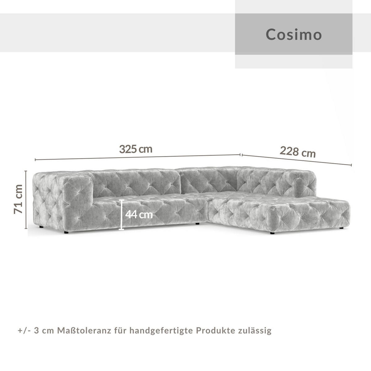 ECKSOFA Cosimo Beige Chenille - Beige/Schwarz, Holz/Holzwerkstoff (325/228cm) - Maison de Reve