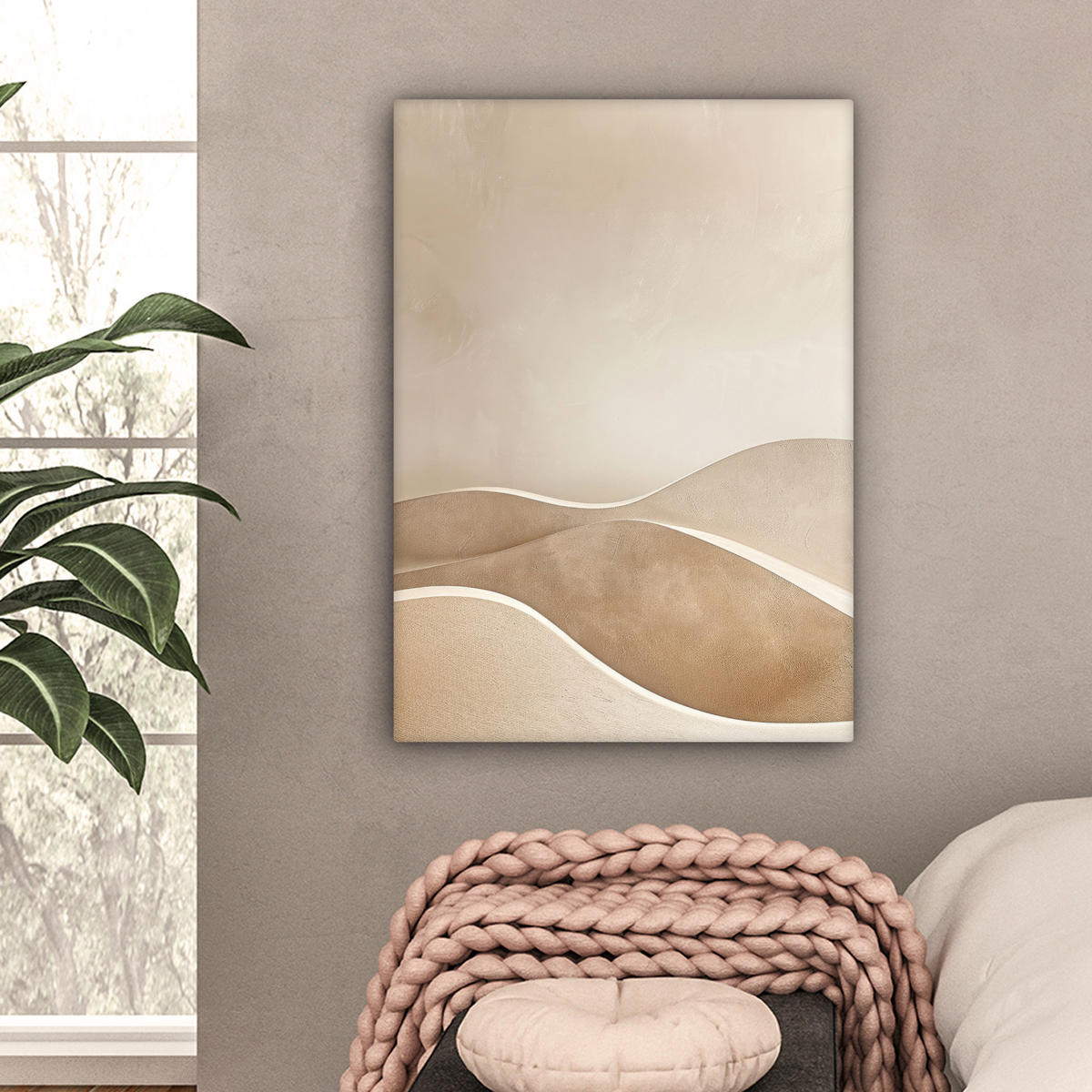 LEINWANDBILD Beige - Natur - Abstrakt - Modern Wandbild Wohnzimmer 60x80 cm - Beige, Textil (60/80cm) - MuchoWow