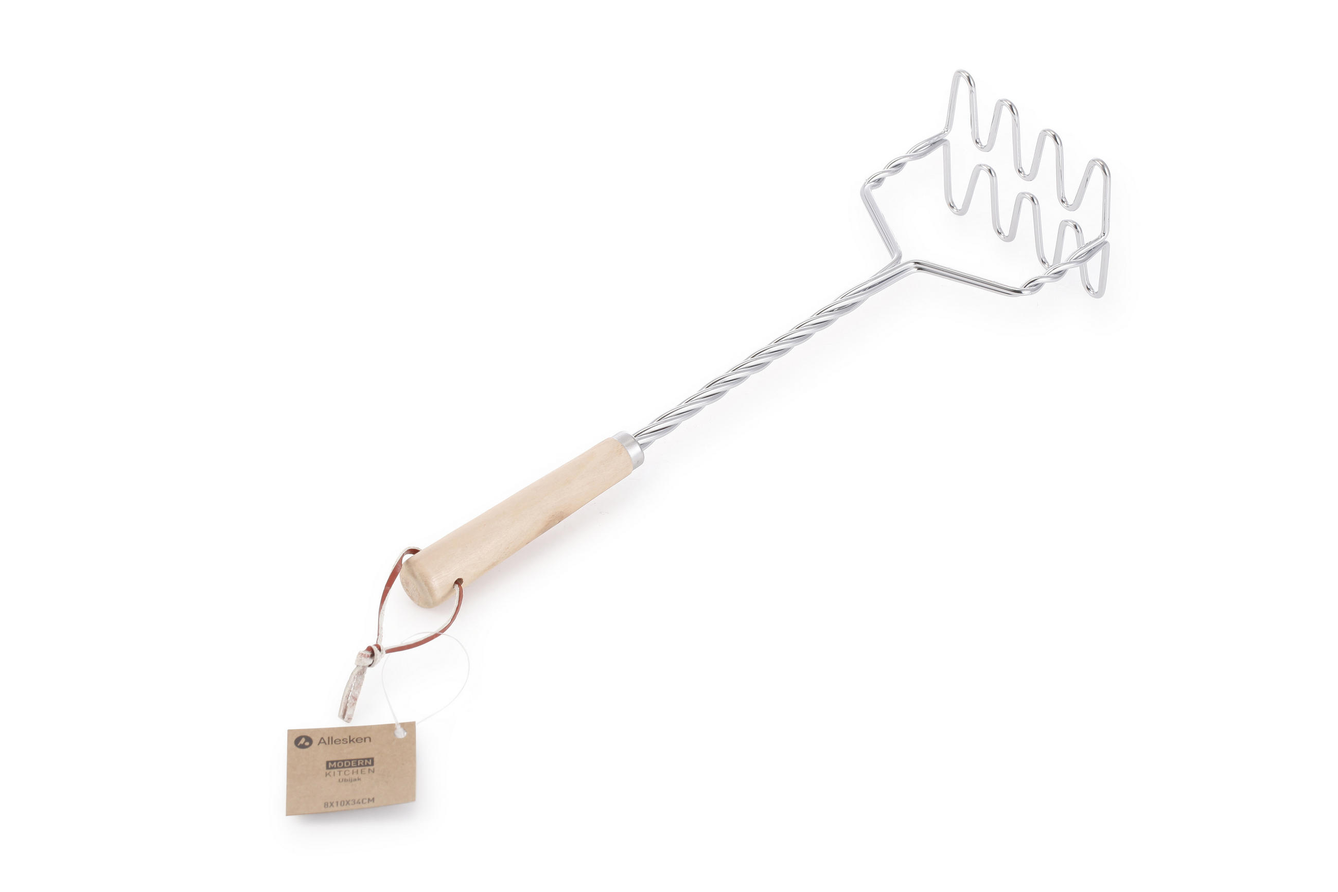 KARTOFFELSTAMPFER Modern Kitchen Naturfarbe Silber 8/10/34 cm Holz - Silberfarben/Naturfarben, Holz/Metall (10/8cm) - Mondex