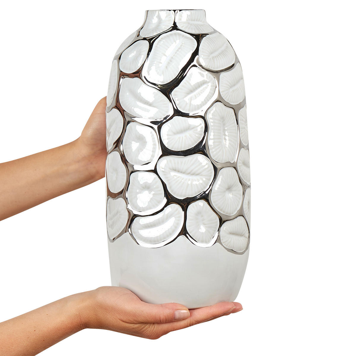 DEKOVASE Steinzeug weiß Cenabum - Weiß, Stein (34cm) - Beliani