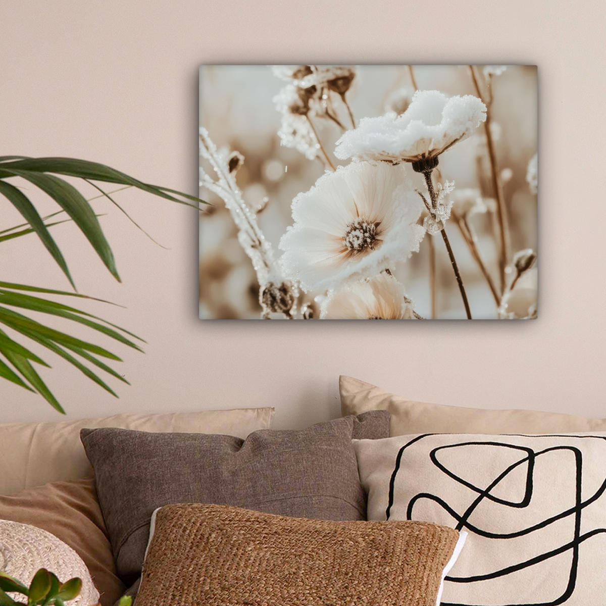 LEINWANDBILD Blumen - Winter - Weiß - Schnee - Beige 40x30 cm - Creme, Textil (40/30cm) - MuchoWow