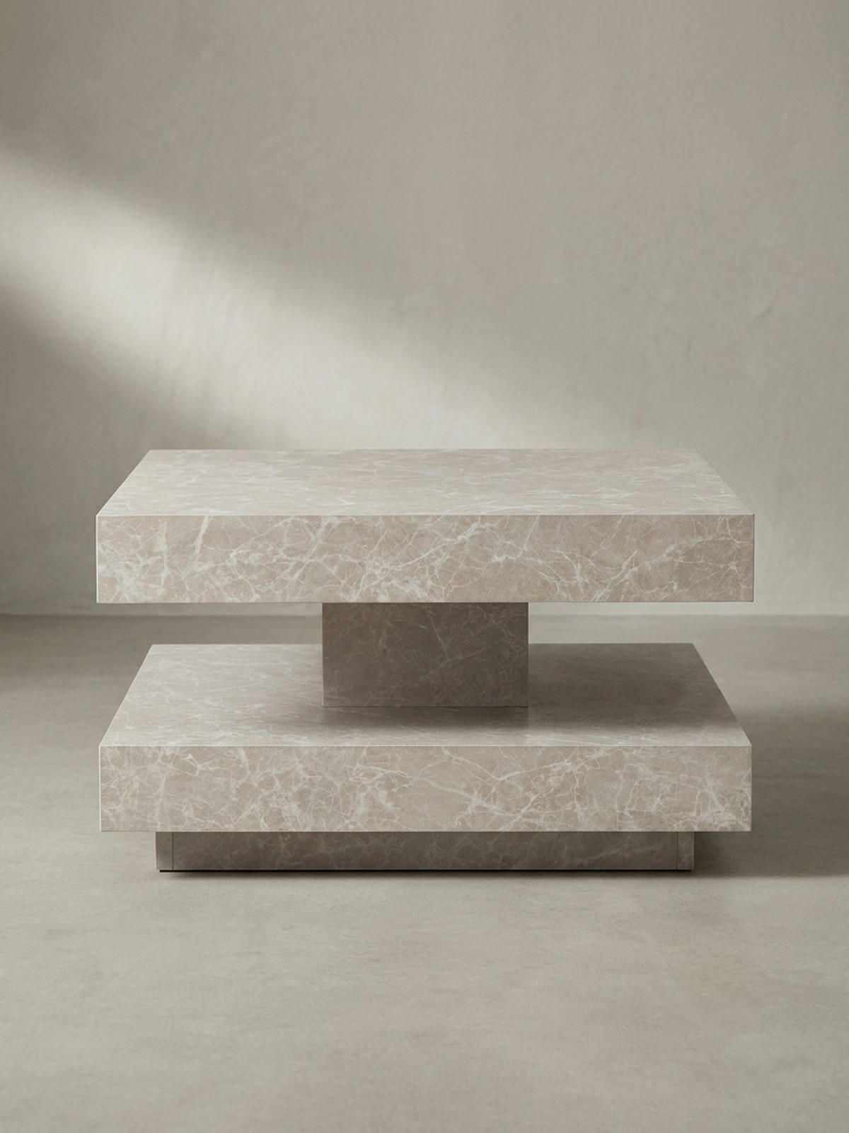 COUCHTISCH in Stein-Optik mit Stauraum, Modernes Design, Quadratisch, Beige 60x60x34 cm - Beige, Holzwerkstoff (60/60/34cm) - KADIMA DESIGN
