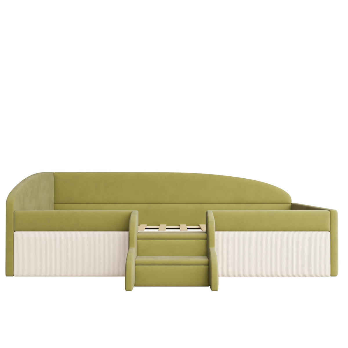 KINDERBETT 90/190 cm Dunkelgrün Cremeweiß Multifunktionsbett mit Stufen und Zäunen - Grün, Textil (90/200cm) - OKWISH