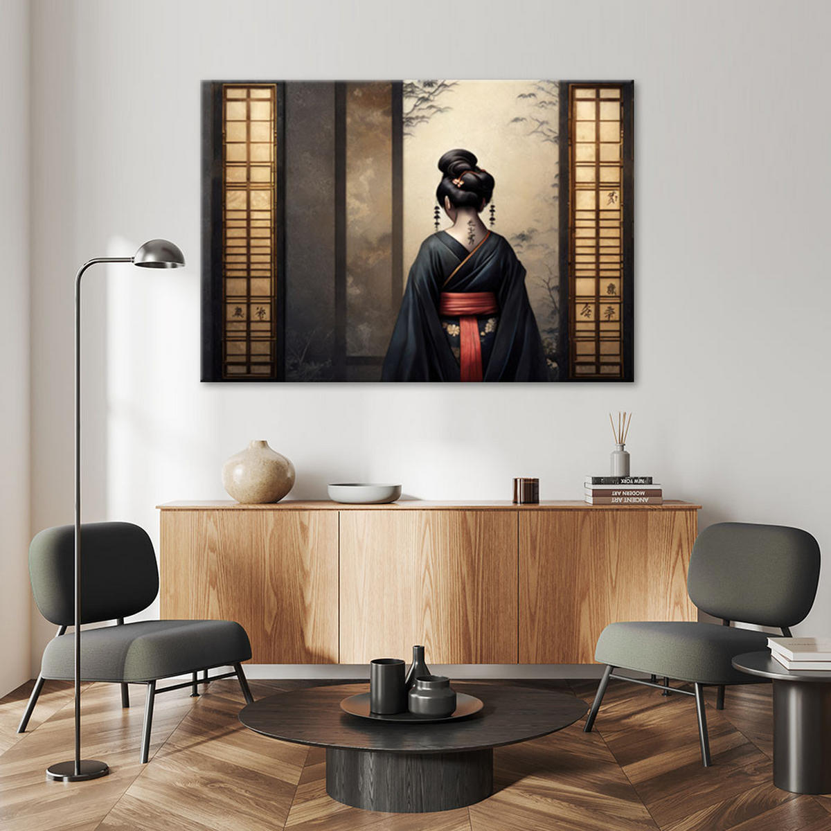 LEINWANDBILD Japanische Geisha - Gelb, Textil (120/80cm) - Feeby