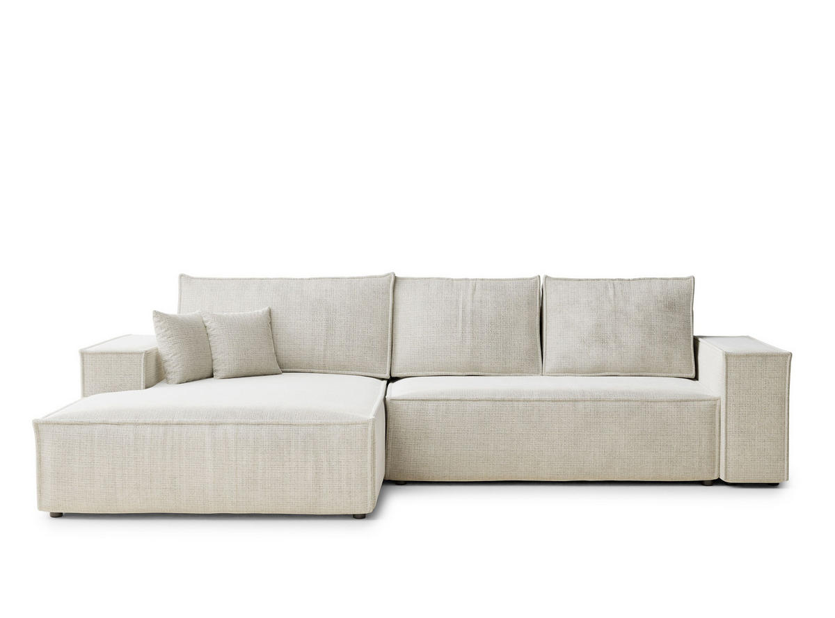 ECKSOFA Maze Beige grau Chenille-Stoff - Links Seite - Greige/Schwarz, Holz/Holzwerkstoff (185/294cm) - Maison de Reve