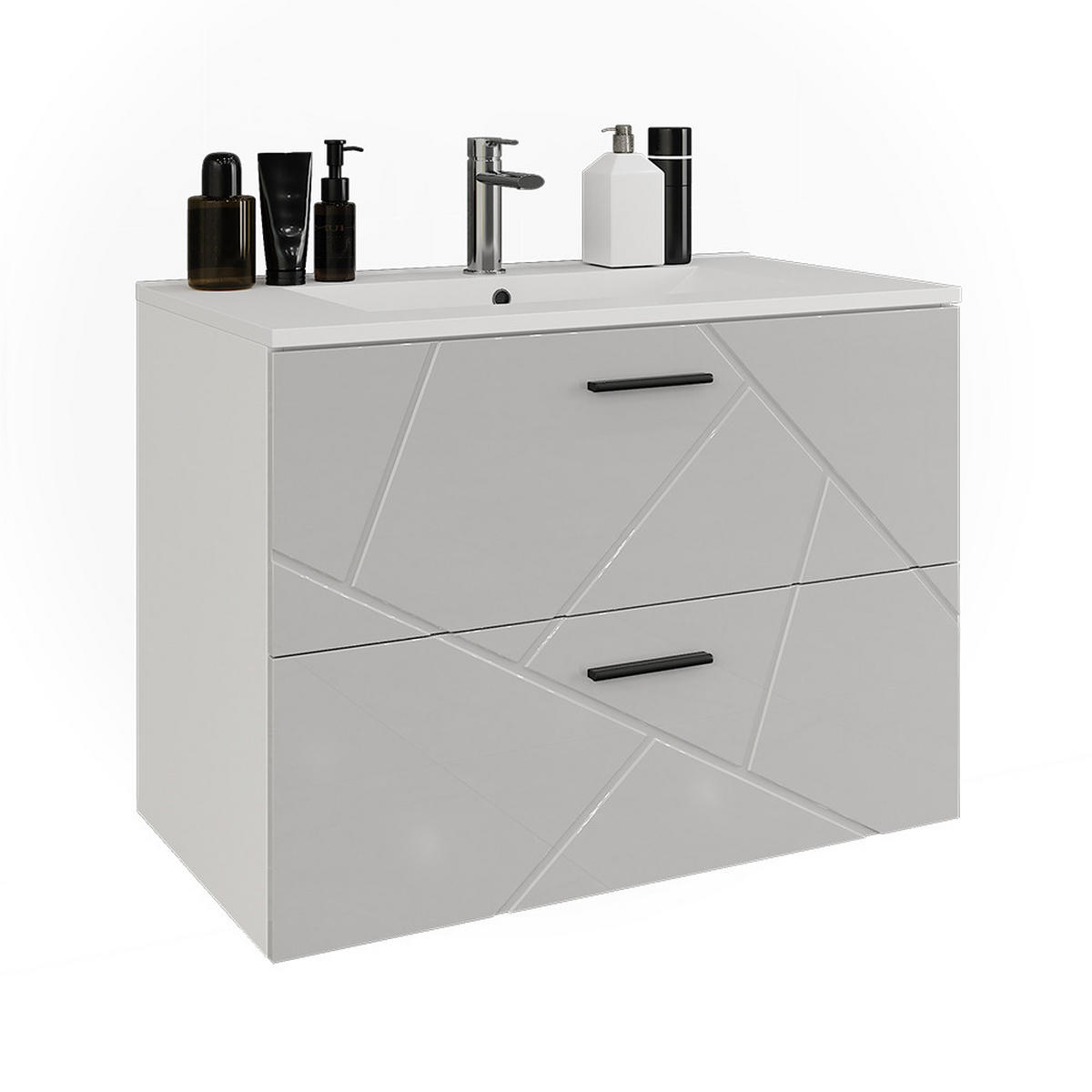 WASCHBECKENUNTERSCHRANK Irma Weiß/Weiß Hochglanz 80 x 57 cm mit 2 Schubladen - Weiß Hochglanz, Holzwerkstoff (80/57/44.6cm) - Vicco