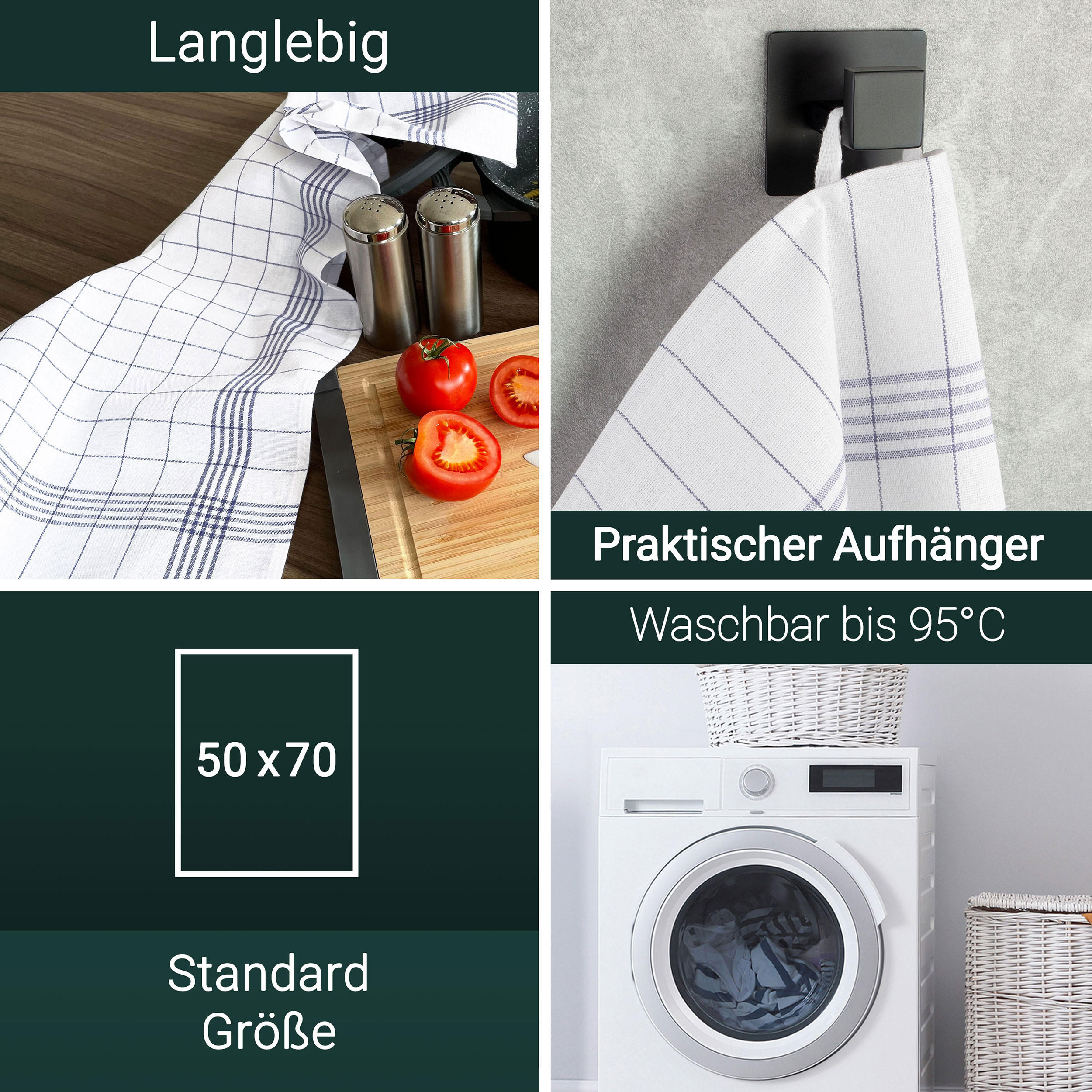 GESCHIRRTÜCHER, 5er-Set, 50x70 cm, 50% Baumwolle, 50% Leinen, Weiß - Grau, Textil (50/70cm) - Zollner