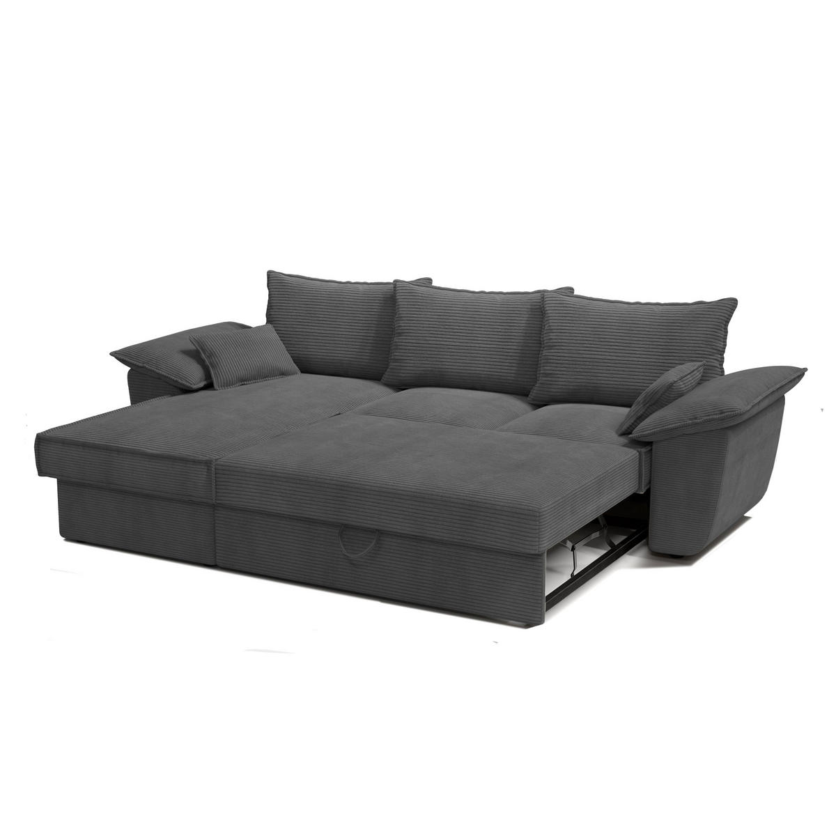 ECKSOFA LINKS Gerippter Samt Anthrazitgrau 257cm - Dunkelgrau/Anthrazit, Textil (168/257cm) - Sia Home