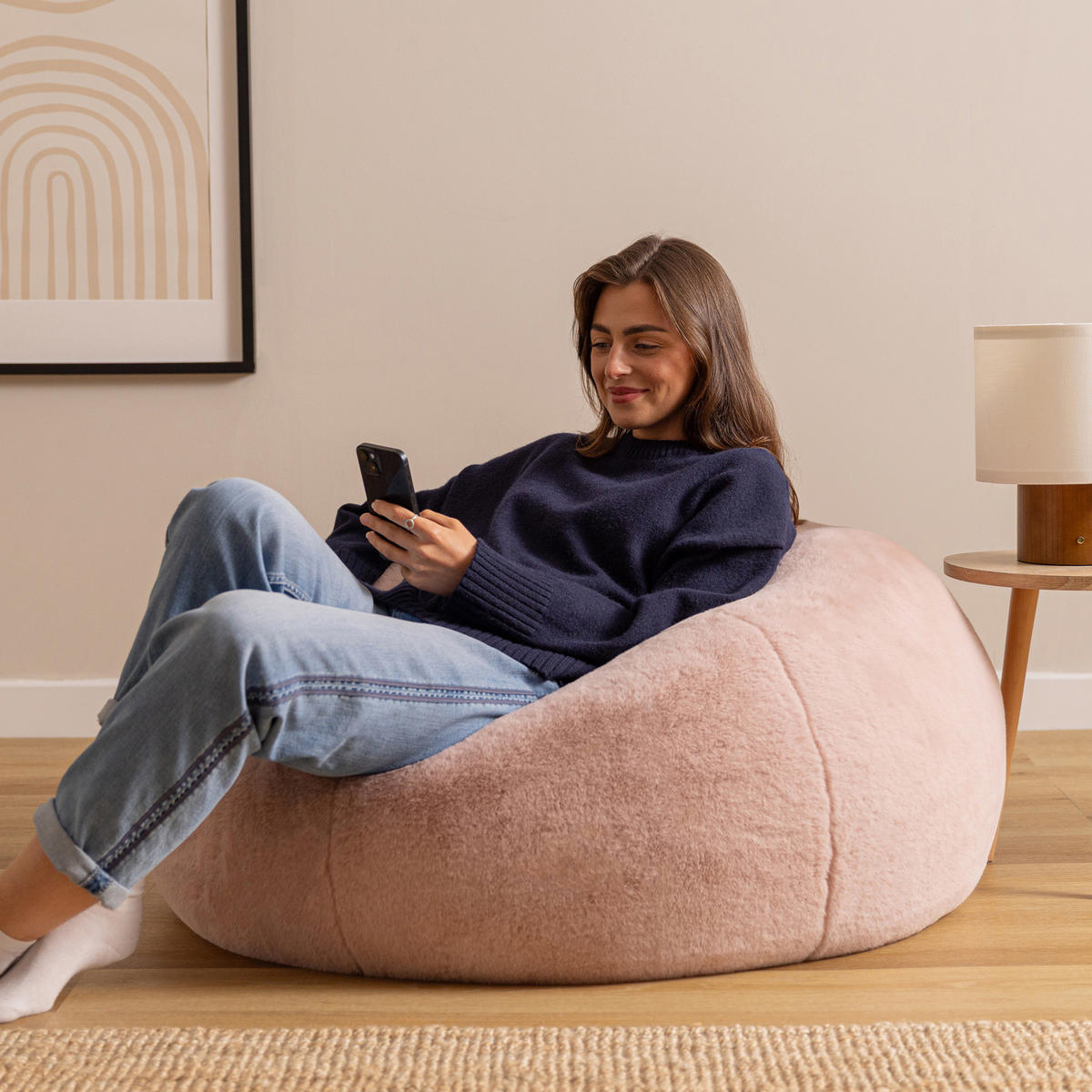SITZSACK Kingston Kaninchenkunstfell - Pink, Textil (85/50/85cm) - icon