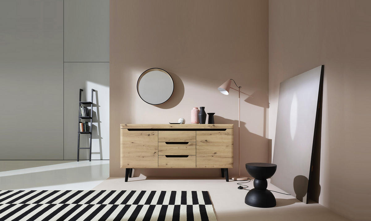 SIDEBOARD SUDBURRY KOM3-2D3S Fronten, aus MDF-Platte, Eiche - Eichefarben, Holzwerkstoff/Kunststoff (160/83/40cm) - Komodee