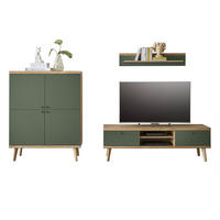 WOHNWAND 3-teilig salbei grün, Eiche Evoke, skandinavisch 277 cm, Schrankwand mit Highboard - Salbeigrün/Eichefarben, Eichenholz/Holz (277/160/40cm) - Furn.Design
