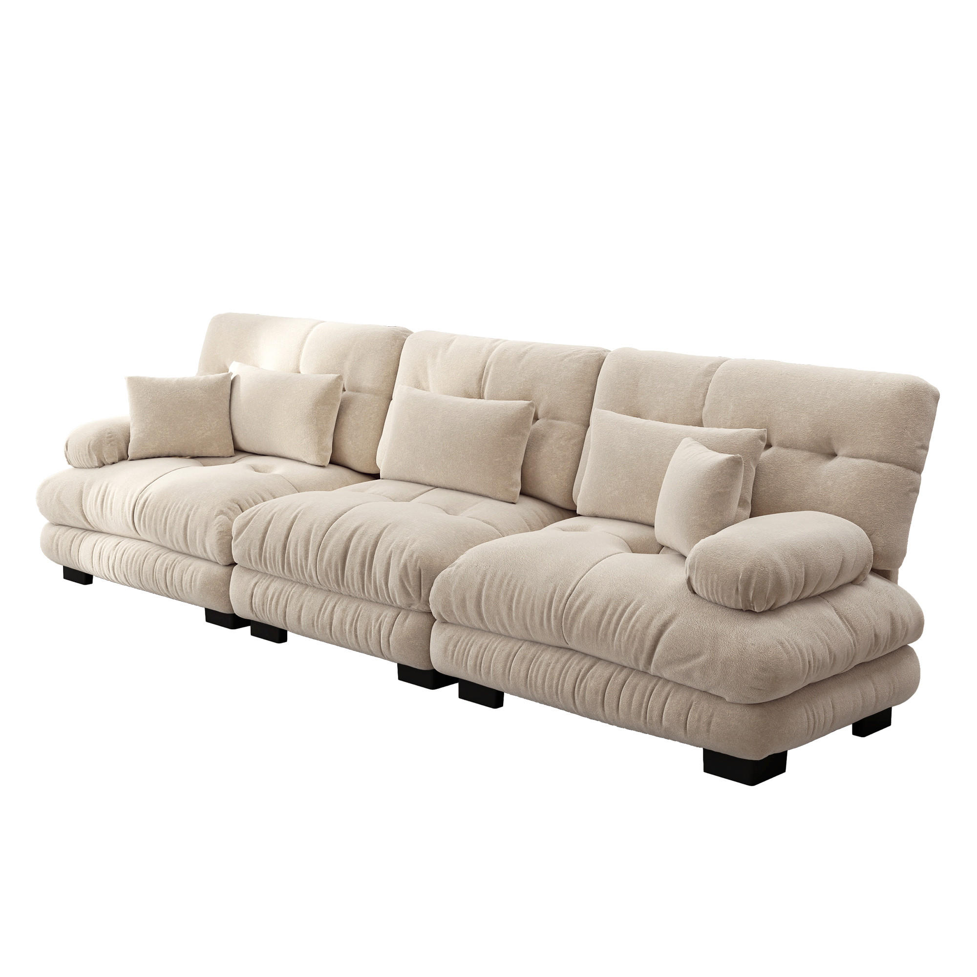 SOFA Stoff – 3-Sitzer mit Kissen - Beige, Holzwerkstoff/Textil (313/81/77cm) - Urban Meuble