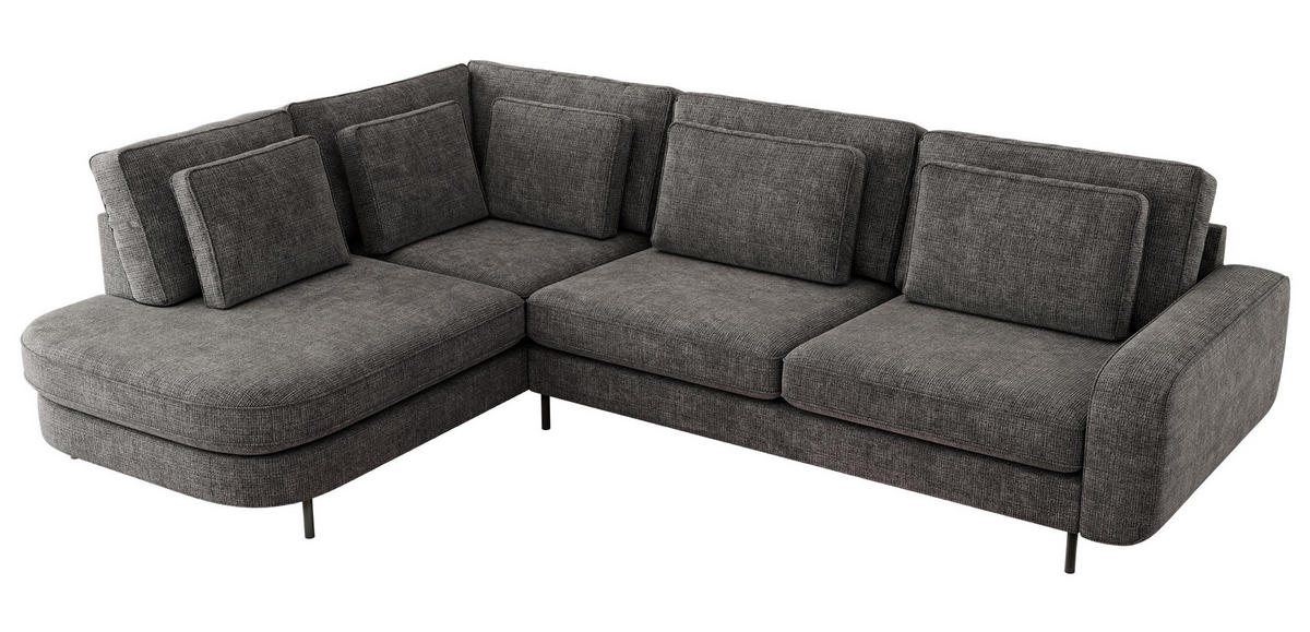ROHOVÁ SEDAČKA CALENO L - Šedá hladký senil - Pravá Strana - černá/tmavě šedá, kov/textil (317/225cm) - MKS