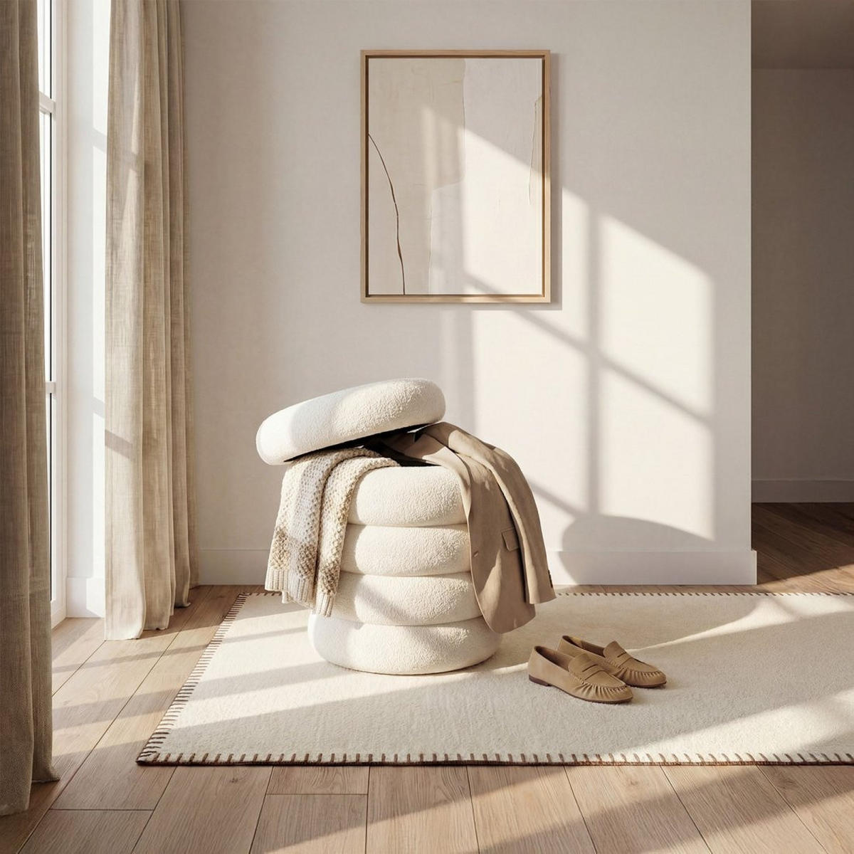 POUF Roma Weiß 40 cm x 42 cm - Weiß, Textil (40/42/40cm) - Klast Home