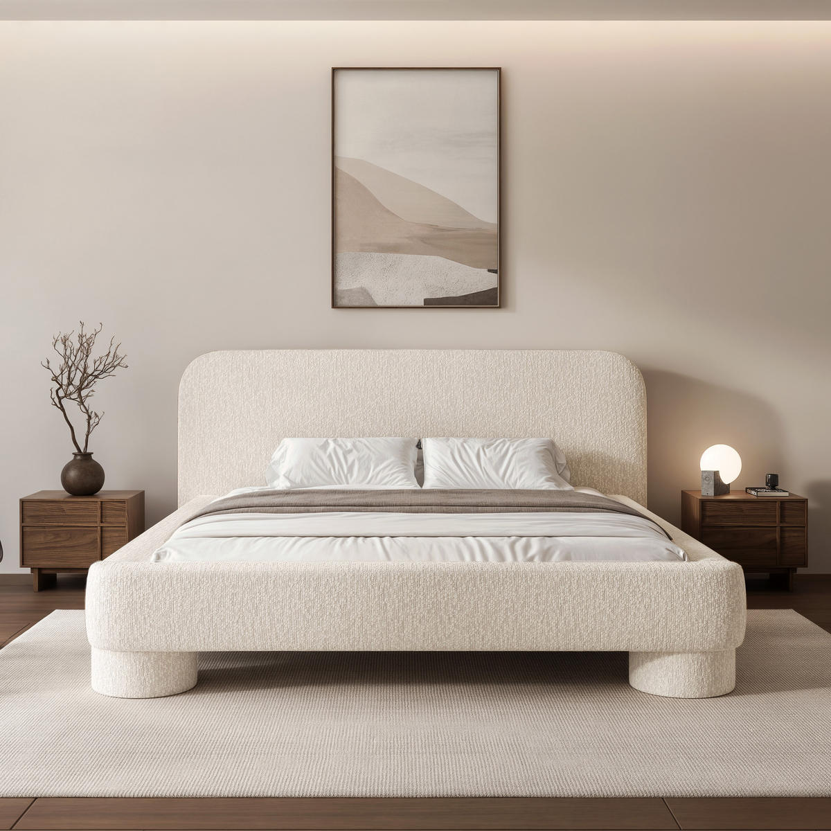 POLSTERBETT Frederico 180x200 cm Cremeweiß Chenille – (Doppelbett mit Bettkasten, Lattenrost, rundes Kopfteil) - Creme, Holz/Holzwerkstoff (180/200cm) - Ravio