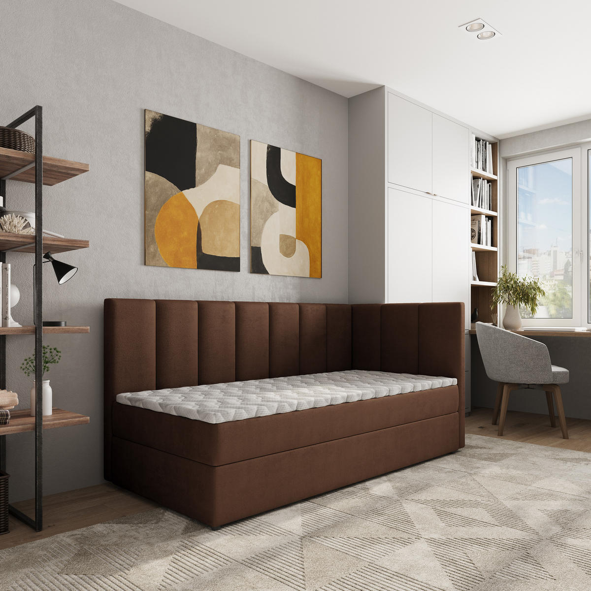 BOXBETT BEVE 80x200 cm mit Matratze und Topper, H2+H3 - Braun - Braun, Holz (80/200cm) - MASSENO