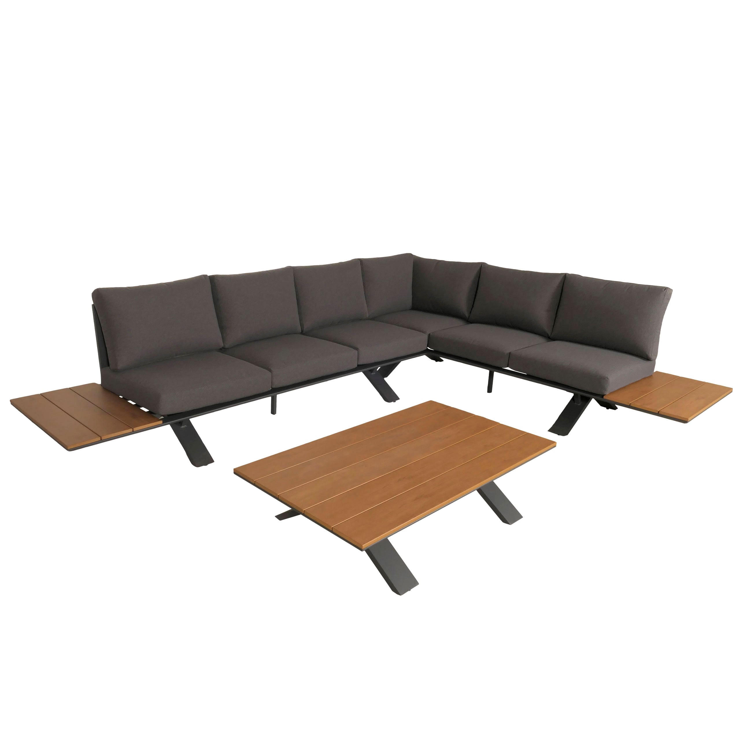 GARTEN-GARNITUR Holzoptik Anthrazit Dunkelgrau - Anthrazit, Metall - PROREGAL