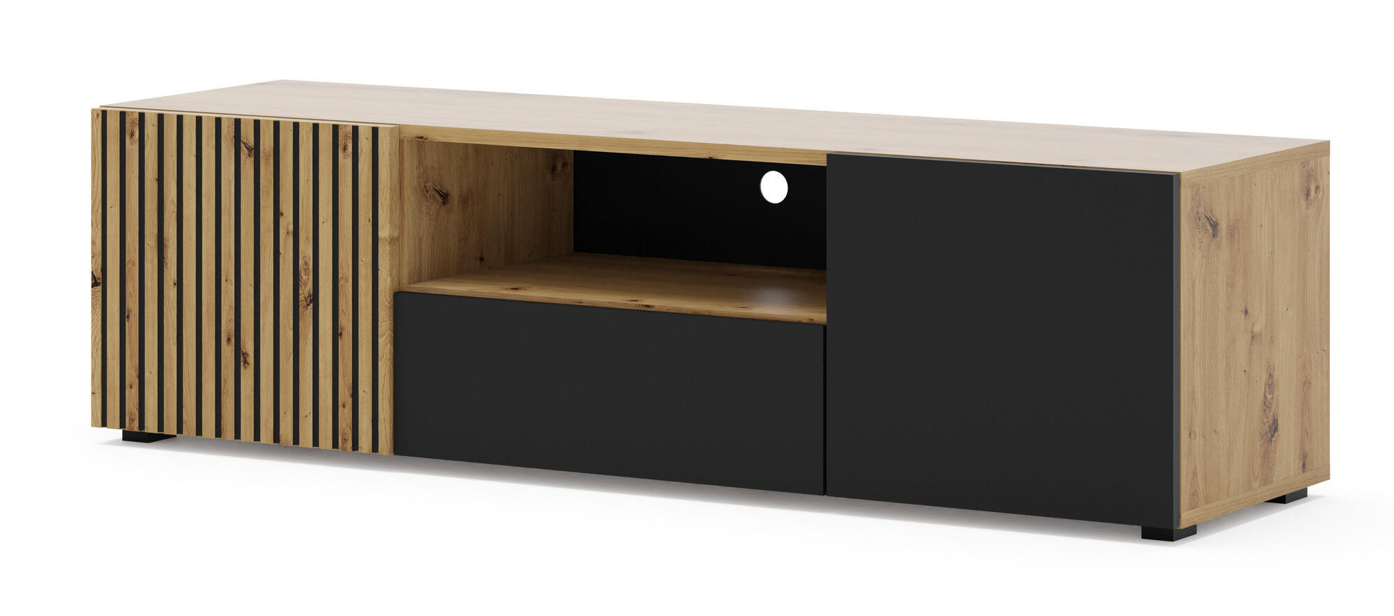 TV-LOWBOARD AURIS Eiche hell, Schwarz 150x42x42 cm - Eichefarben/Schwarz, Holzwerkstoff (150/42/42cm) - FURNLUX