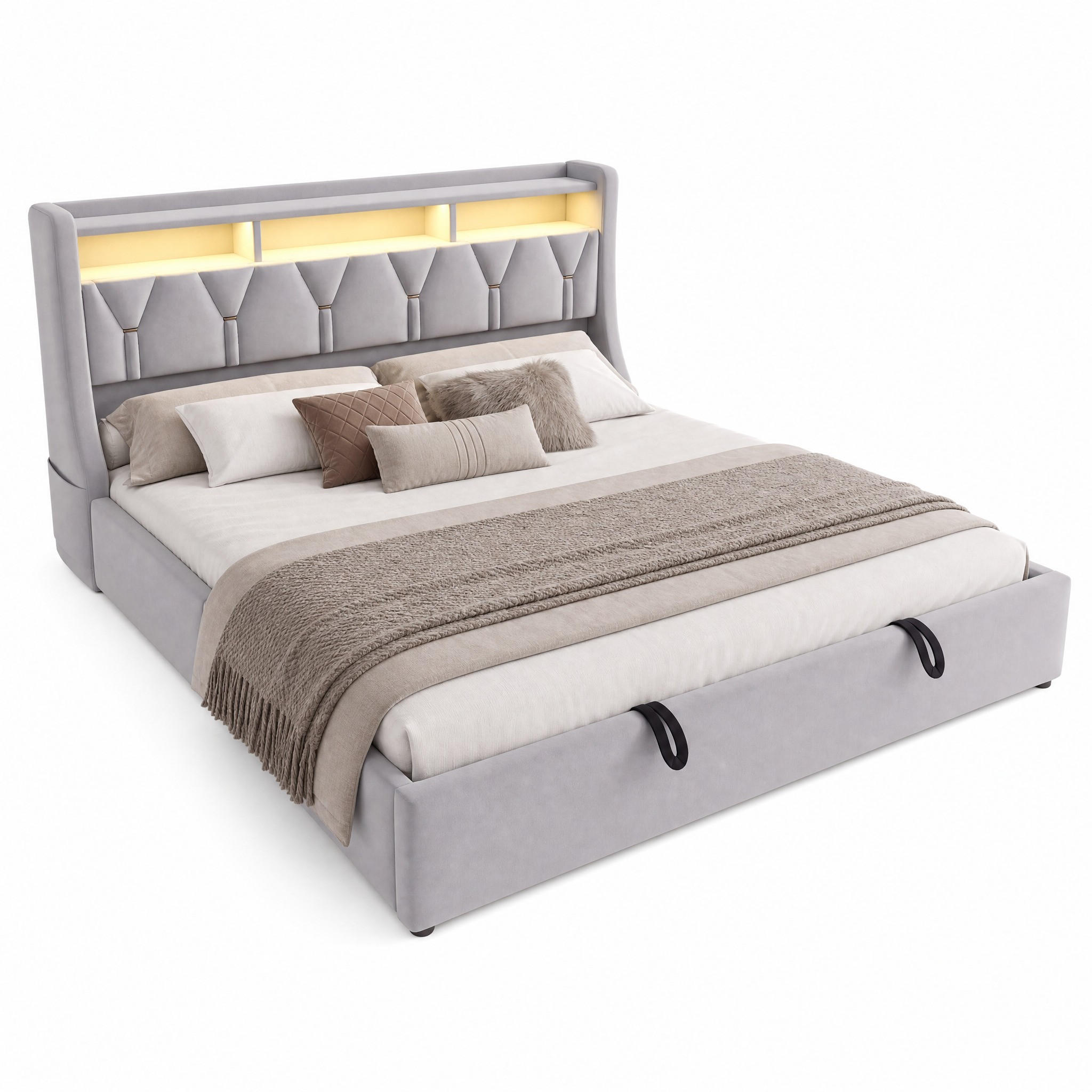 POLSTERBETT mit Stauraum 180x200 cm Samt Light Gray - Hellgrau, Metall (180/200cm) - Meubliv