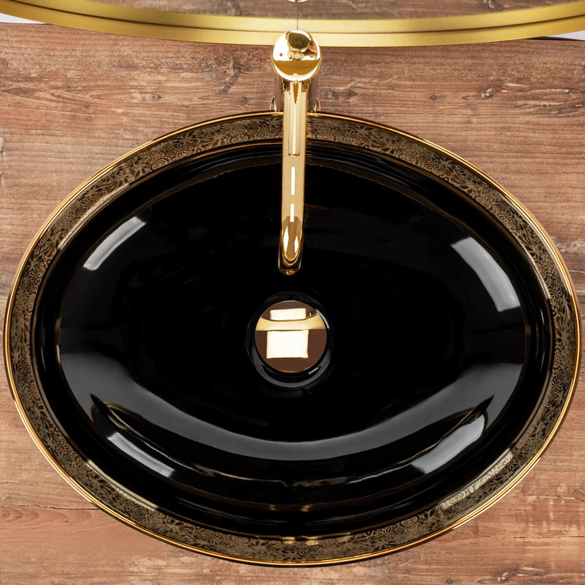 AUFSATZWASCHBECKEN Rea Margot Gold/black - Schwarz, Keramik (40/13.5/52cm) - REA