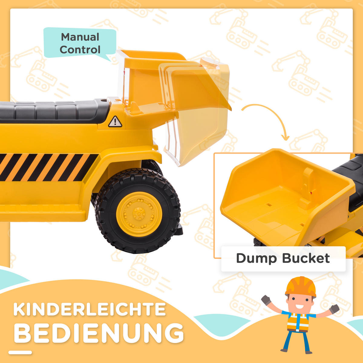 KINDER ELEKTROBAGGER, Gelb, Kunststoff+ Eisen - Gelb, Metall (74.5/36/43.5cm) - HOMCOM