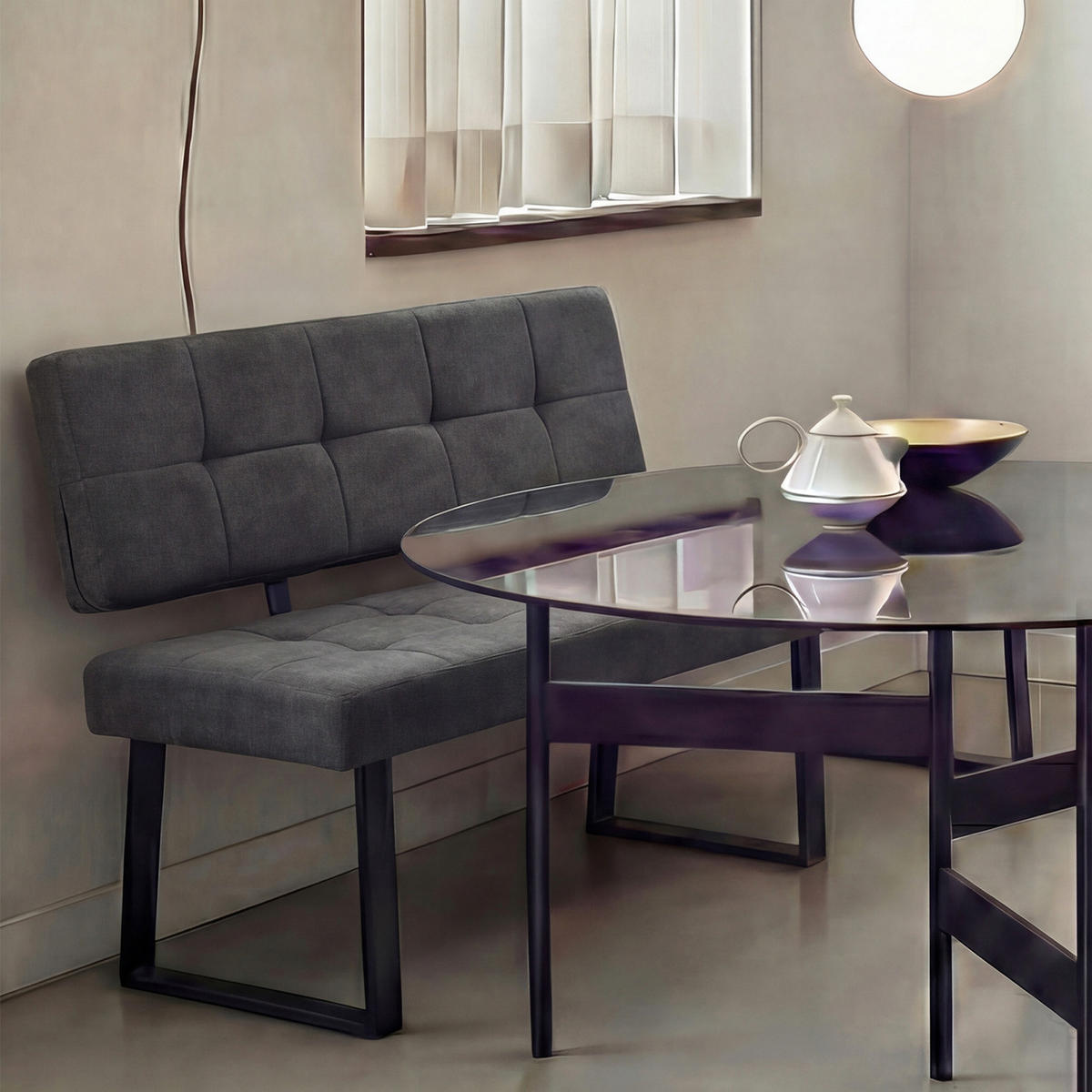 SITZBANK SIGFRID - Anthrazit, Textil/Metall (120/48/56cm) - B&D Home