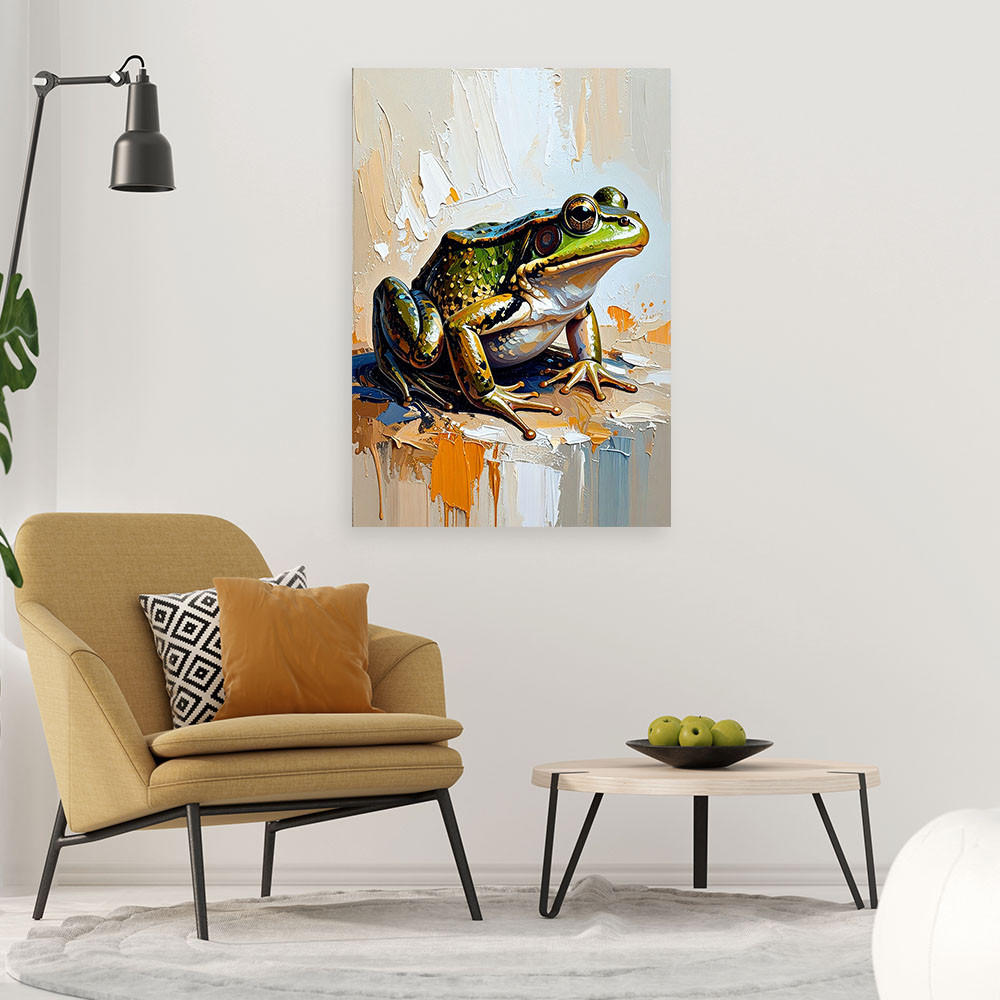 LEINWANDBILD Grüner Frosch 80x120cm - Grün, Textil (80/120cm) - Feeby