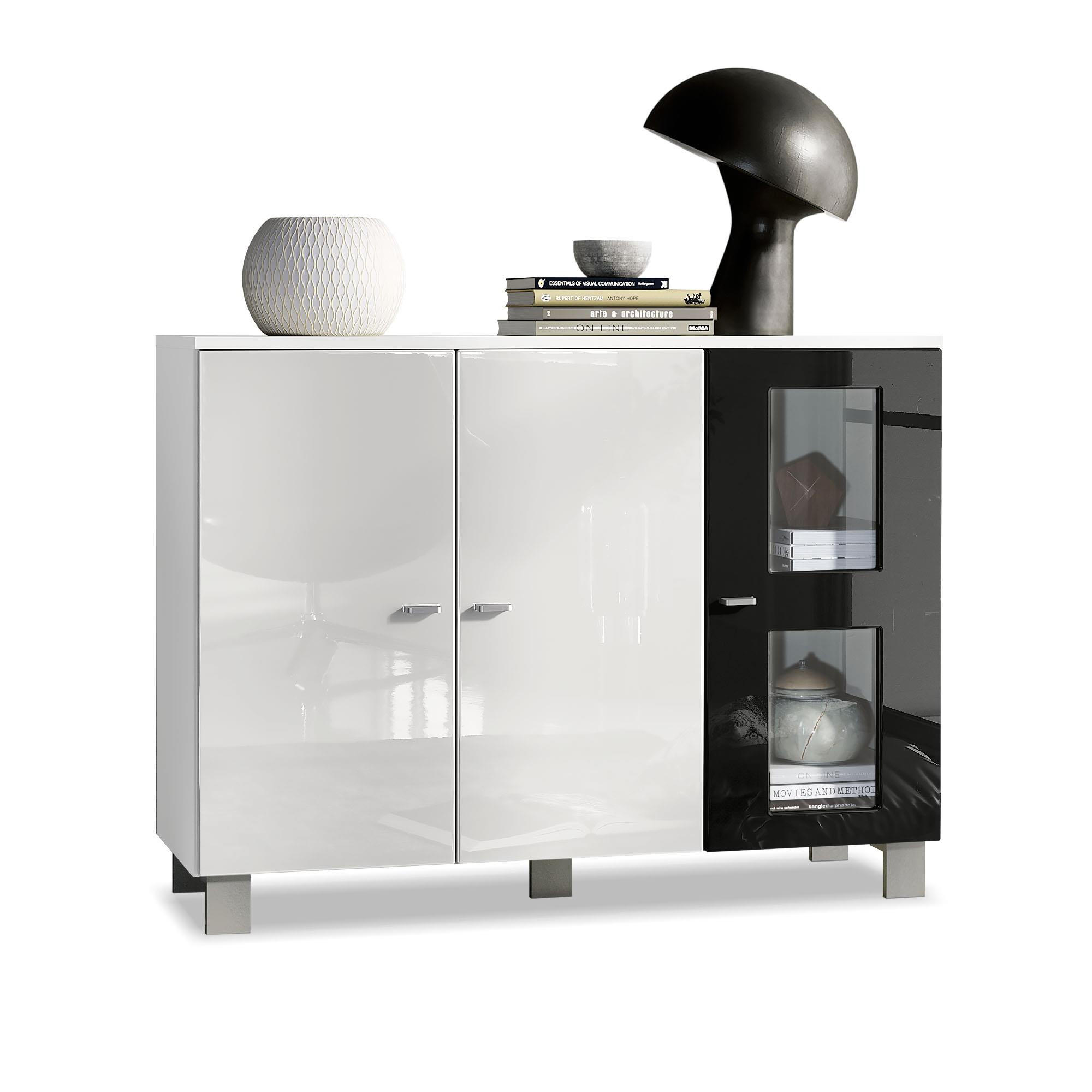 SIDEBOARD Denjo Tür in Schwarz Hochglanz - Schwarz Hochglanz, Holzwerkstoff (107/81/35cm) - Vladon
