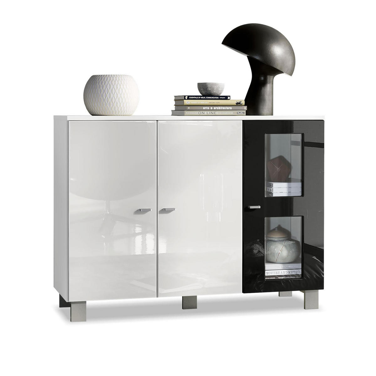 SIDEBOARD Denjo Tür in Schwarz Hochglanz - Schwarz Hochglanz, Holzwerkstoff (107/81/35cm) - Vladon