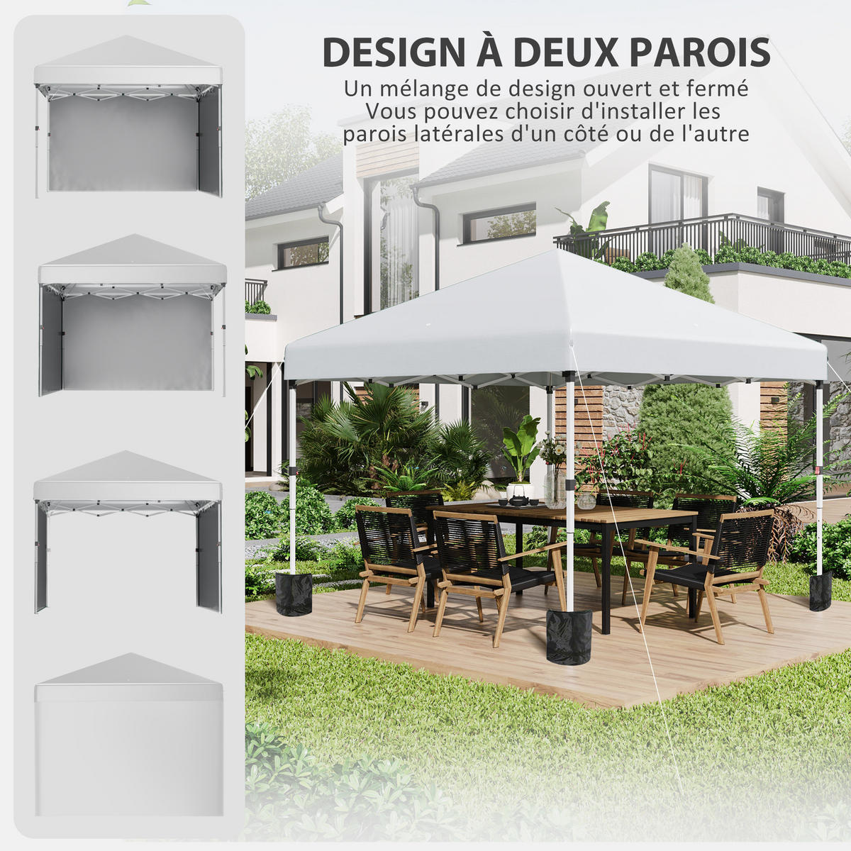 PAVILLON DE-13961 Pop-up 3/3 m, höhenverstellbar UV30+ - Hellgrau, Textil (297/288/297cm) - ComfortXL