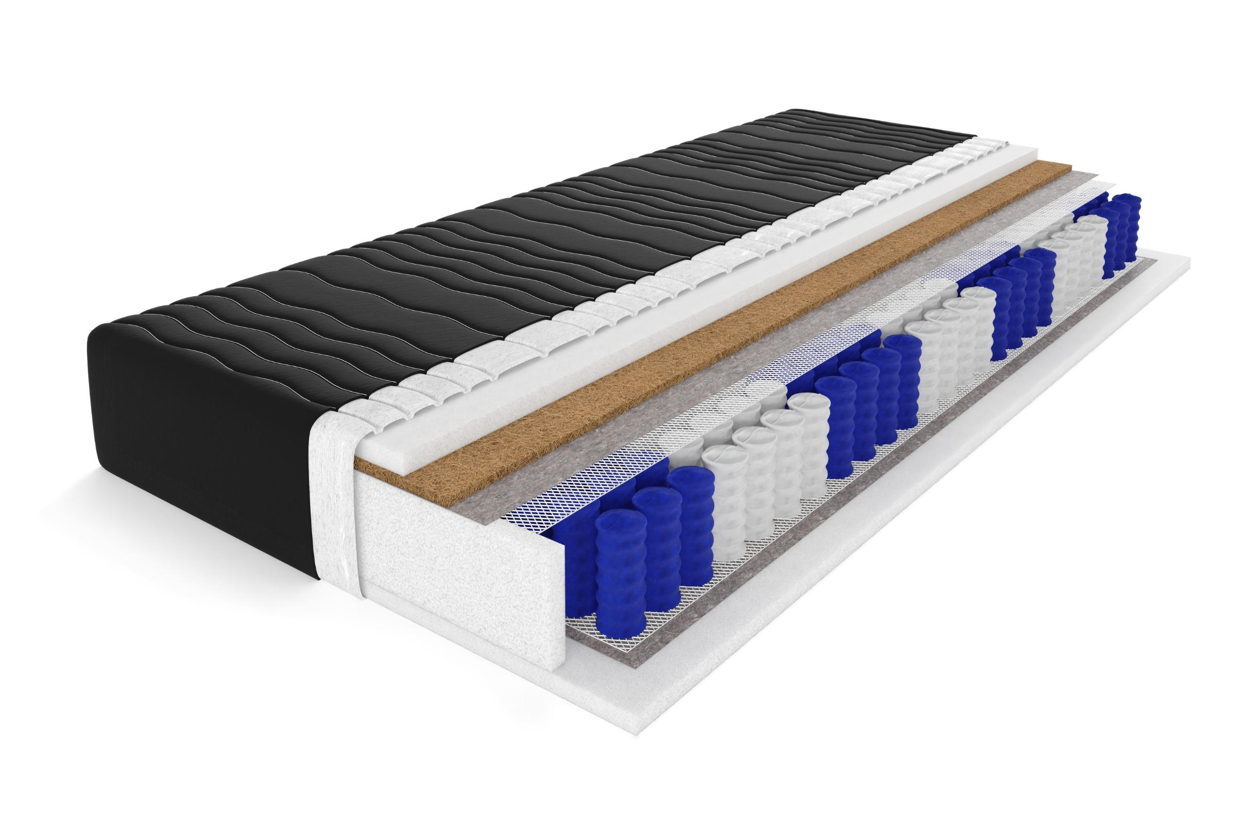 TASCHENFEDERKERNMATRATZE 7 Zonen + KOKOS 120/200 Schwarz H4 - Schwarz, Textil (120/200cm) - Deine Möbel 24