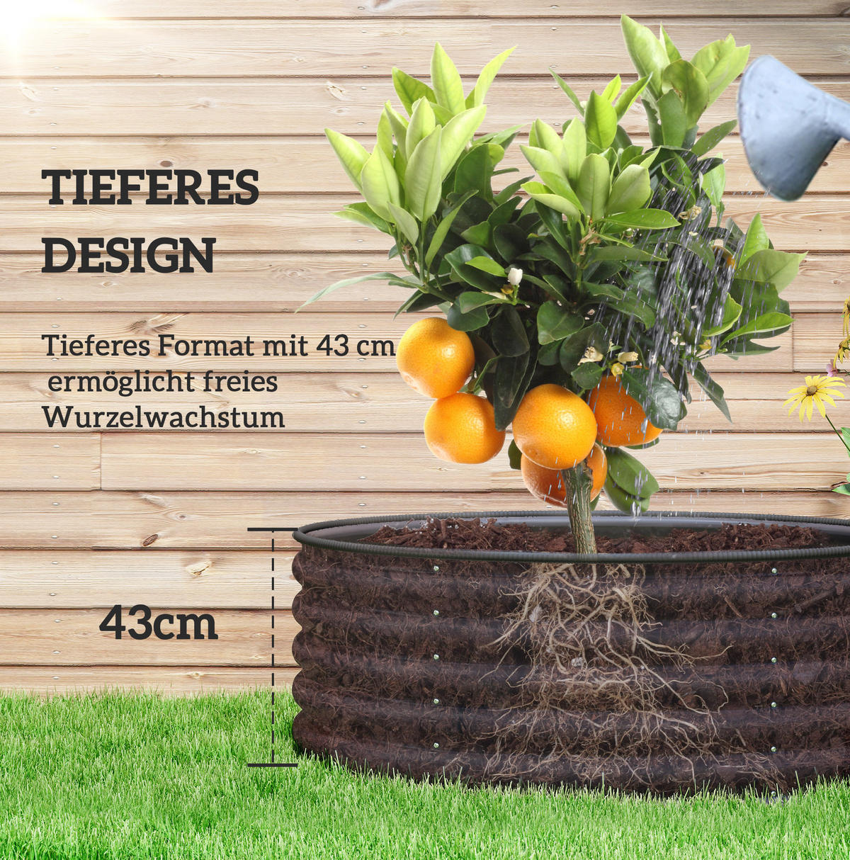 BLUMENKASTEN aus Stahl Ø120x43 cm in Dunkelgrau mit offener Basis - Dunkelgrau, Metall (120/43/120cm) - Modfu