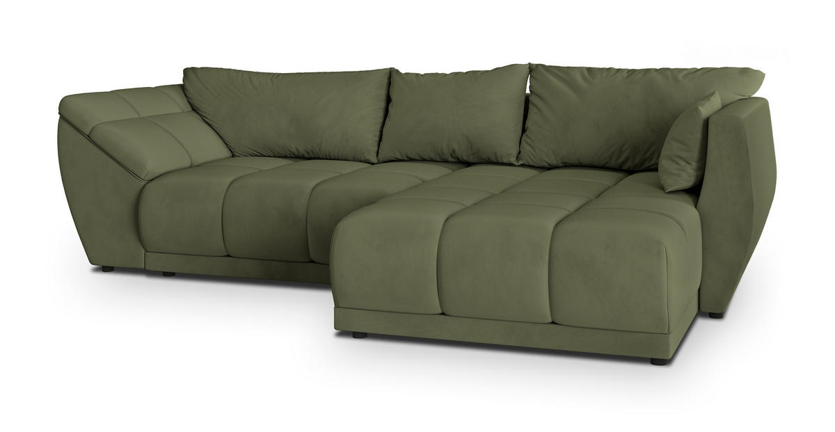 ECKSOFA ORENTI R-S Grün Velours-Stoff mit Schlaffunktion - Grün, Holz (287/182cm) - MASSENO