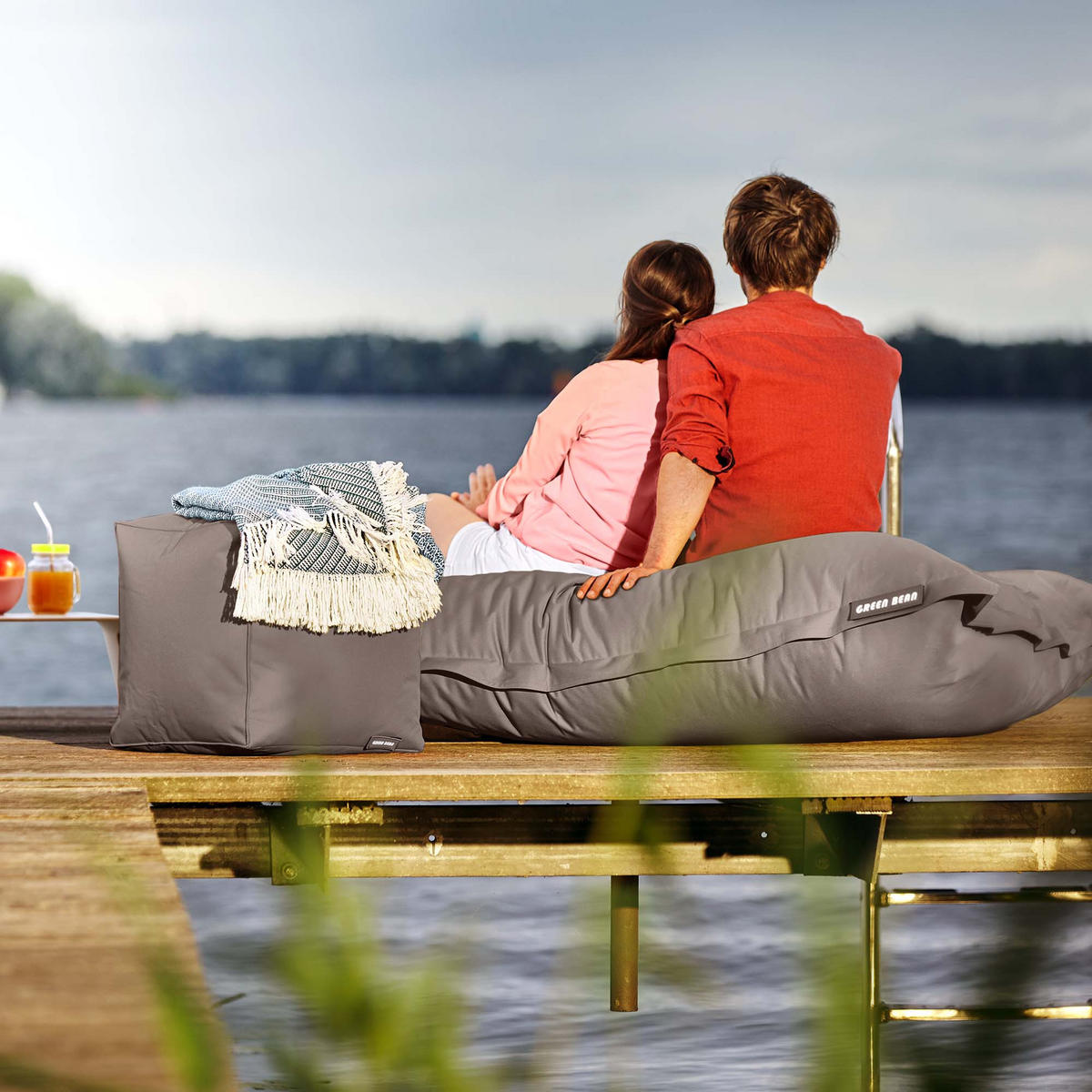 XXL-SITZSACK + Pouf 2er Set - 140x180cm - Beige, Textil (140/25/180cm) - Green Bean