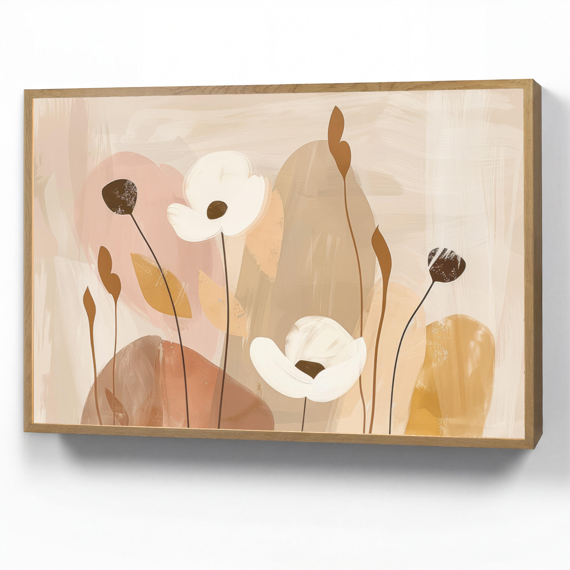 WANDLEUCHTE MIT AKKU Blumen - Abstrakt - Beige - Strichzeichnung 90x60 cm - Sandfarben, Holzwerkstoff (90/60/8cm) - OnlyWow