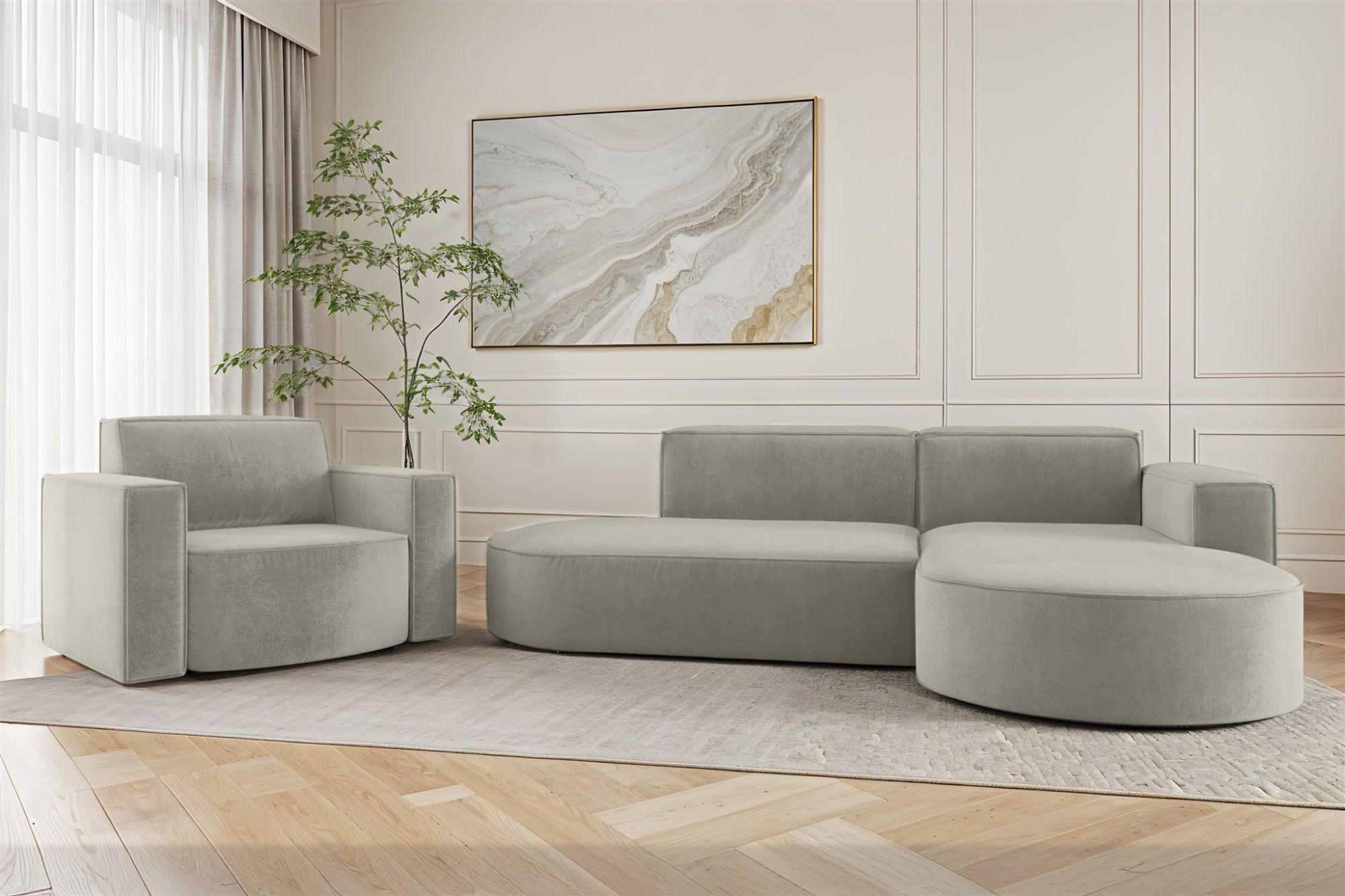 SOFASET Palma In Noel - Hellgrau, Holzwerkstoff/Textil (236/78/165cm) - Fun Möbel