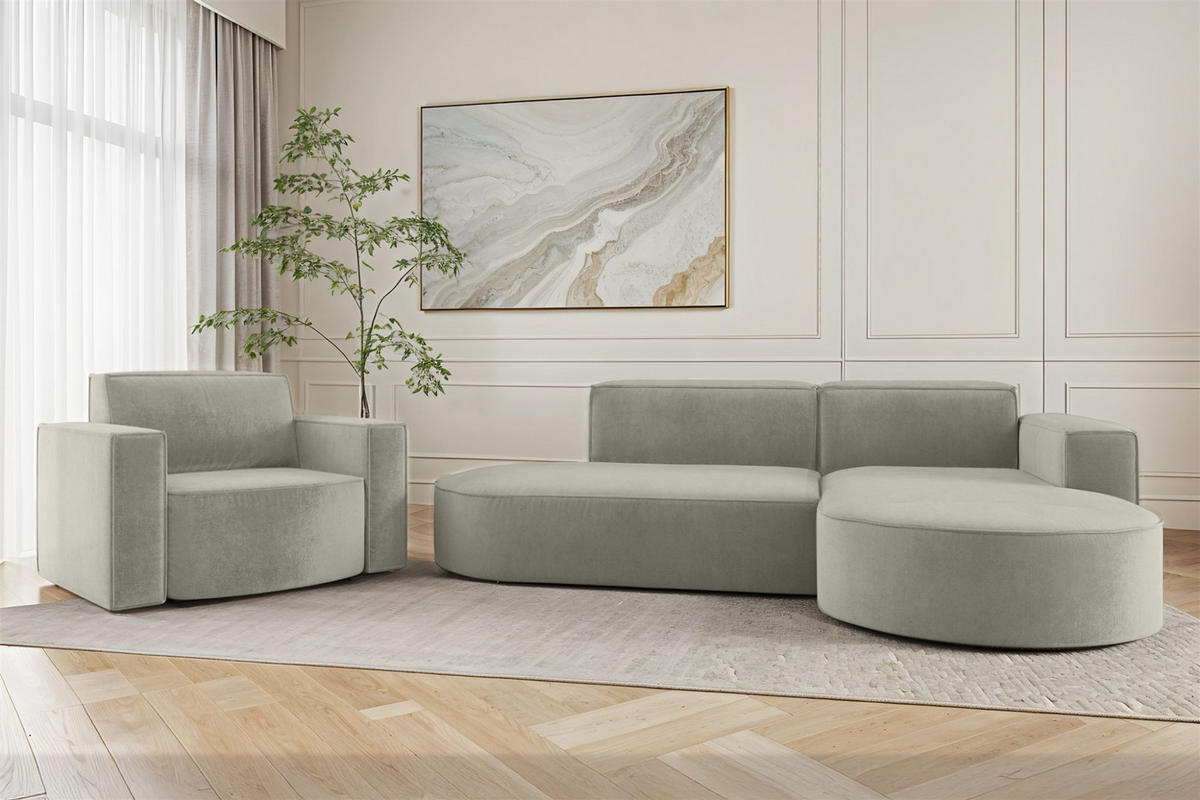 SOFASET Palma In Noel - Hellgrau, Holzwerkstoff/Textil (236/78/165cm) - Fun Möbel