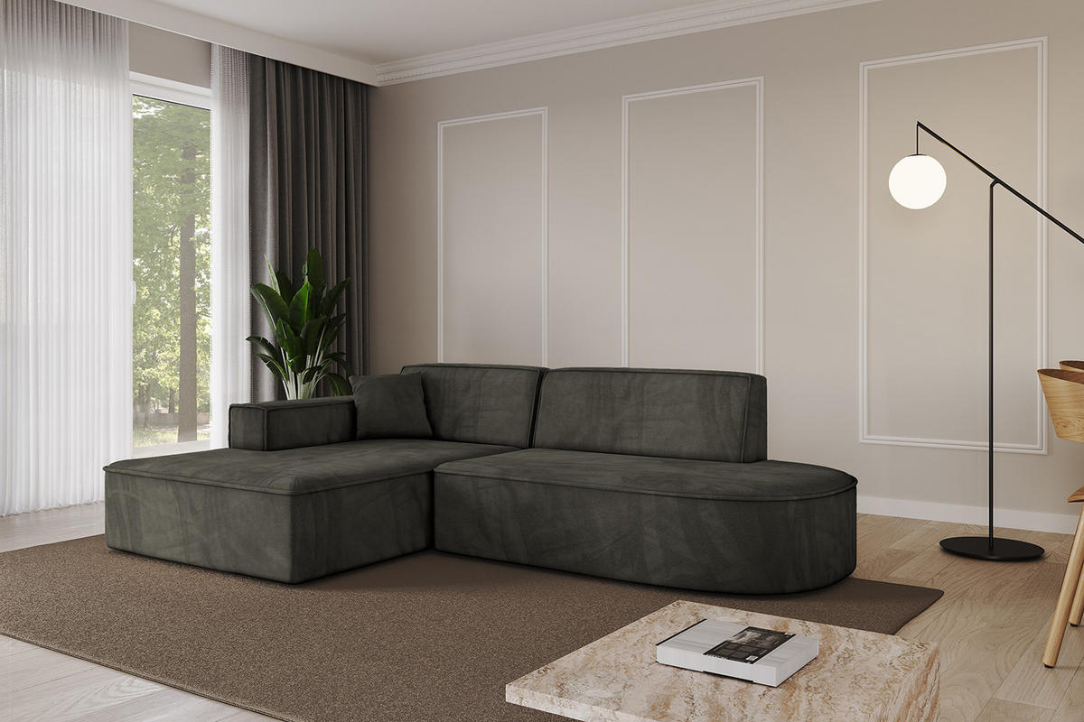 ECKSOFA Ottomane Links IREA-L1-v4 - 232x165x77 cm Schwarz - Schwarz, Holzwerkstoff/Textil (232/165cm) - ALTDECOR