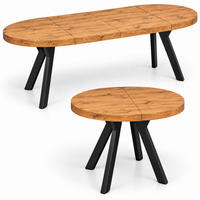 ESSTISCH rund ausziehbar 90/190/76 cm, Eiche Craft, 54 cm Tischplatte + Y Metallgestell Schwarz - Eichefarben/Schwarz, Holzwerkstoff/Metall (90/190/76cm) - Damale Möbel