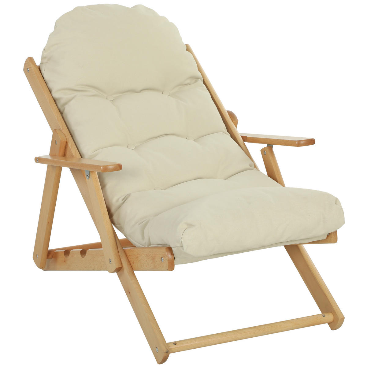 GARTENKLAPPSESSEL DE-13360 3-fach verstellbar & dickes Polster - Creme, Holz (89/96/71cm) - ComfortXL