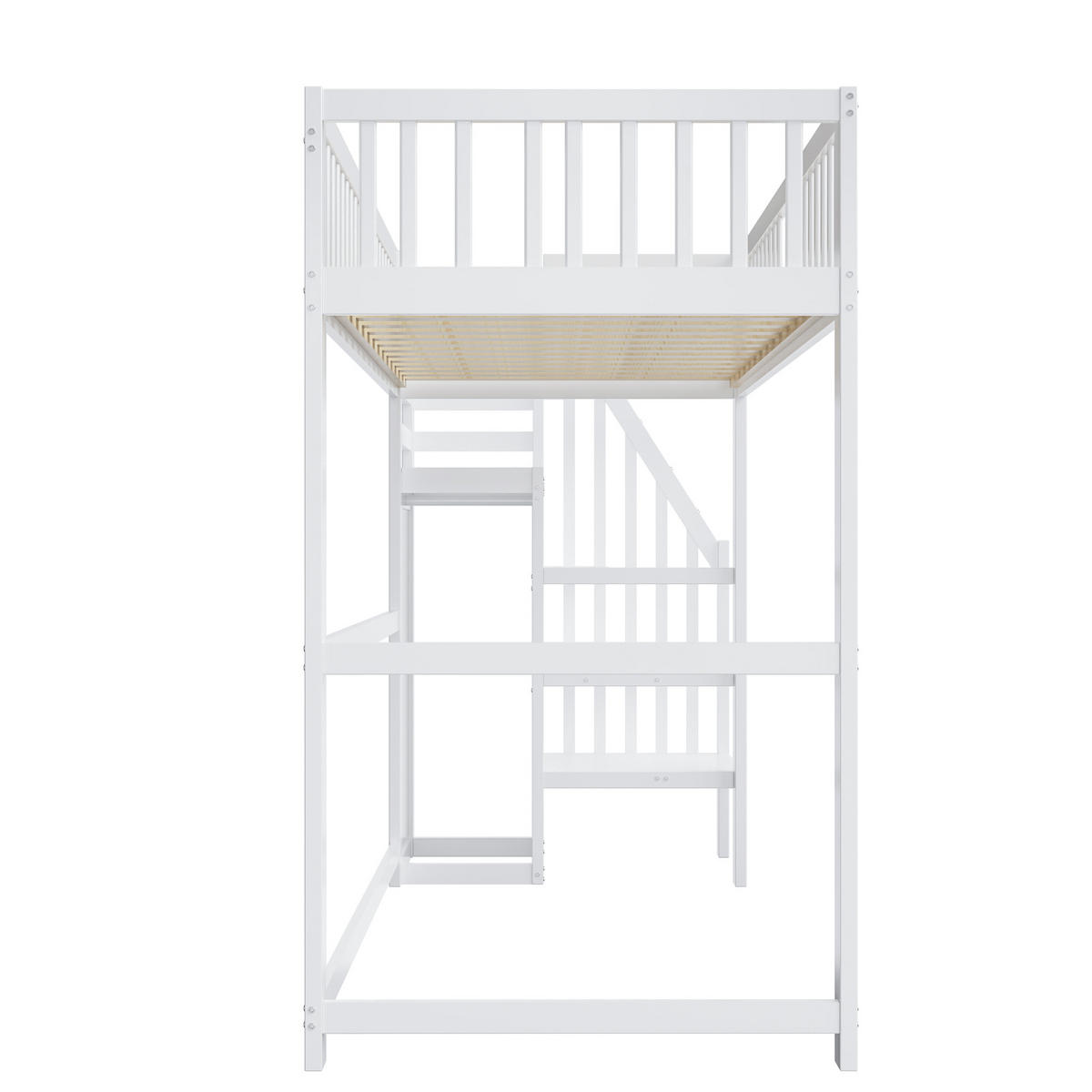 HOCHBETT 90/200 cm DE-01302, in Weiß, mit Treppe, Kleiderschrank und Regal - Weiß, Holz (90/200cm) - ComfortXL