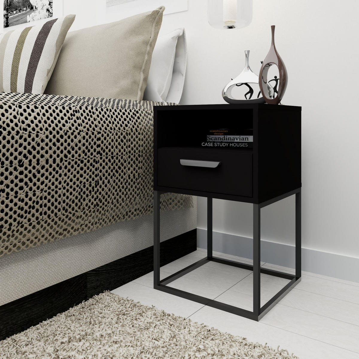 NACHTTISCH RECTUS Nachtschrank, Modern - Schwarz, Holzwerkstoff (40/65/39cm) - KONSIMO®