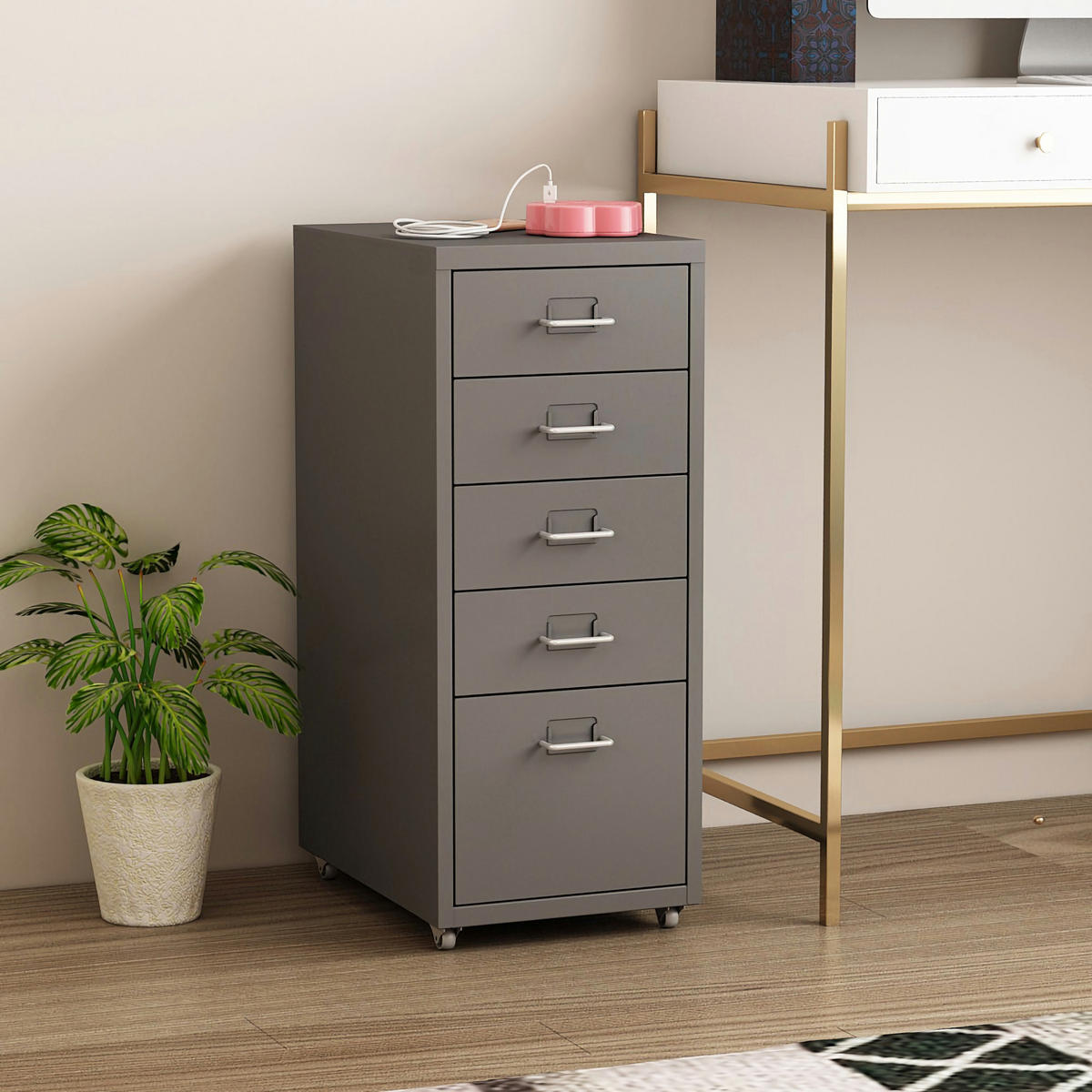 ROLLCONTAINER Kökar - Grau, Metall (28/69/41cm) - [en.casa]