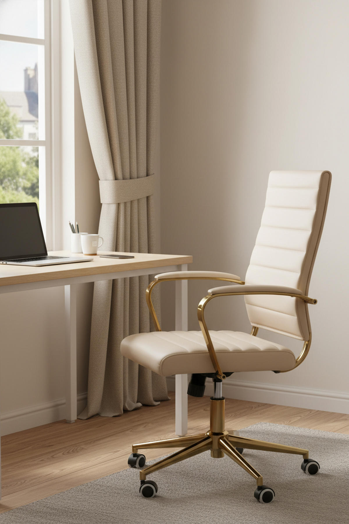 BÜROSTUHL Vantor Kunstleder creme - Goldfarben/Creme, Metall (57/109/59cm) - TPFLiving