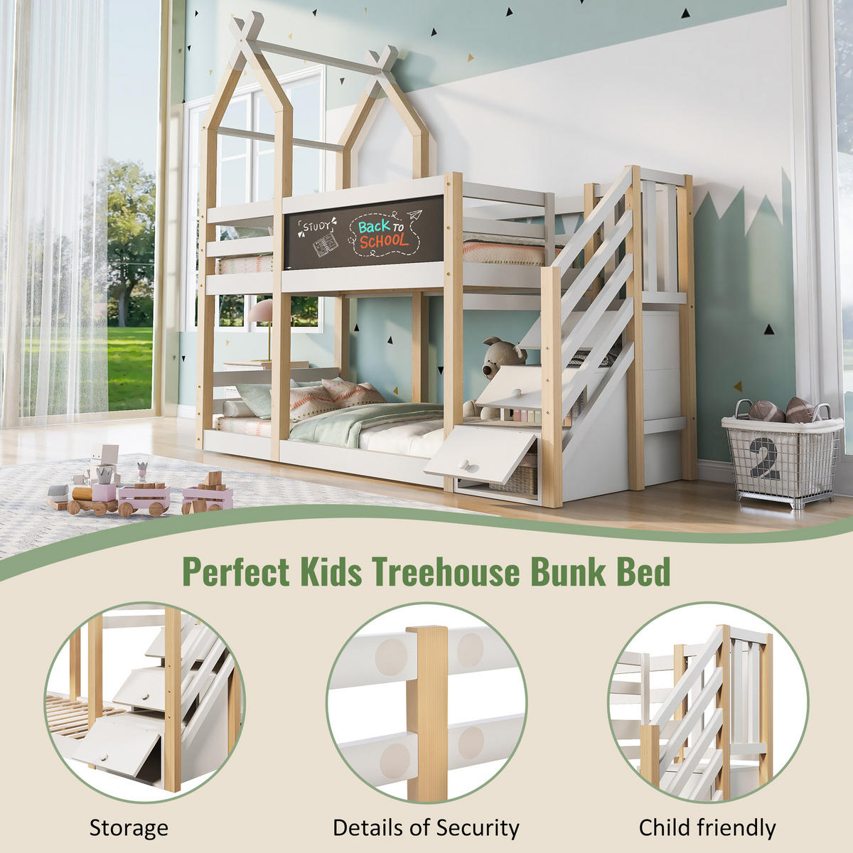 ETAGENBETT Modell Baumhaus Natur & Weiß - Weiß, Holz (90/200cm) - ComfortXL