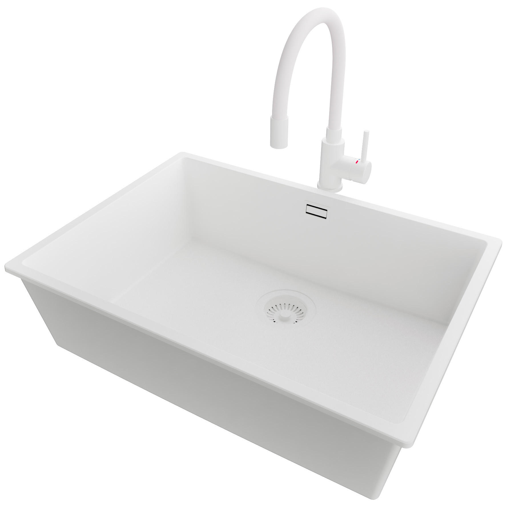 GRANITSPÜLE London Slim, 2-er set Alles Weiß 66/47 cm 1 Becken + Küchenarmatur 38/14 cm + Ablauf-Set ab 70er Unterschrank - Weiß, Kunststoff (66/20/47cm) - Primagran