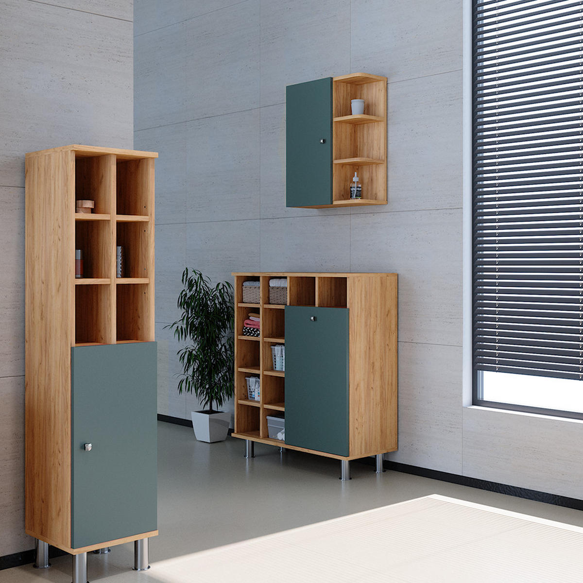 BADSCHRANK Fynn Grün 78.4 x 91.6 cm - Grün, Holzwerkstoff (78.4/91.6/34cm) - Vicco