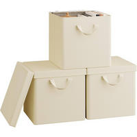 BOX 3 Stück, faltbar, mit Deckel, Creme, 26L - Creme, Leder/Kunststoff (30/29/30cm) - Woltu