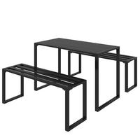 SITZGRUPPE 110/55/70 cm schwarz aus Metall mit Tisch und 2 Bänken - Schwarz, Metall - OKWISH