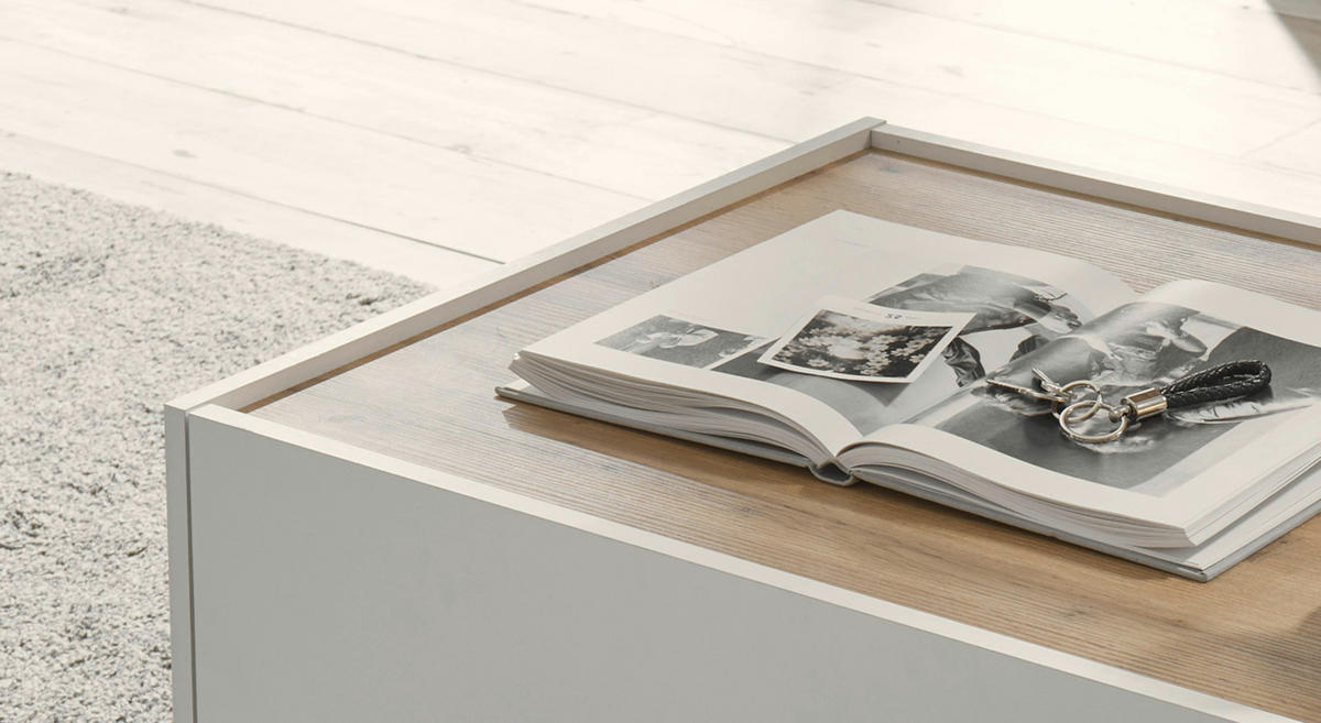WOHNWAND 2-teilig weiß, Eiche Wotan 300 cm, Schrankwand mit XL-Lowboard - Eiche Wotan/Schwarz, Glas/Holz (300/180/45cm) - Furn.Design